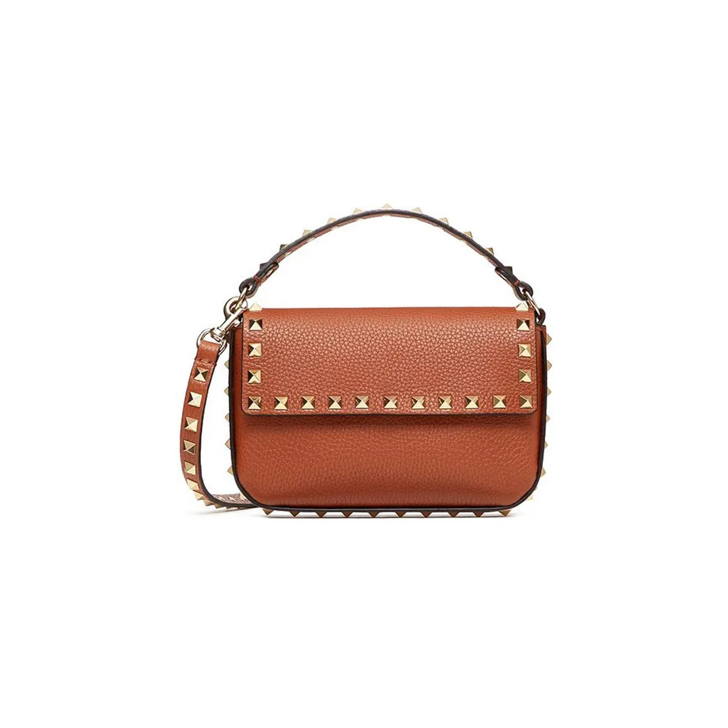 VALENTINO GARAVANI SMALL ROCKSTUD LEATHER TOP HANDLE BAG VW0P0W07VSHHG5 (19*13.5*3cm)